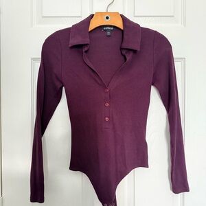 Express Women's Deep Purple Button-Up Bodysuit